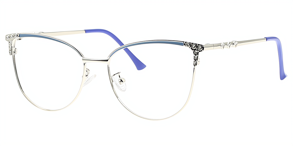 Blue Cat Eye Refined Metal Eyeglasses