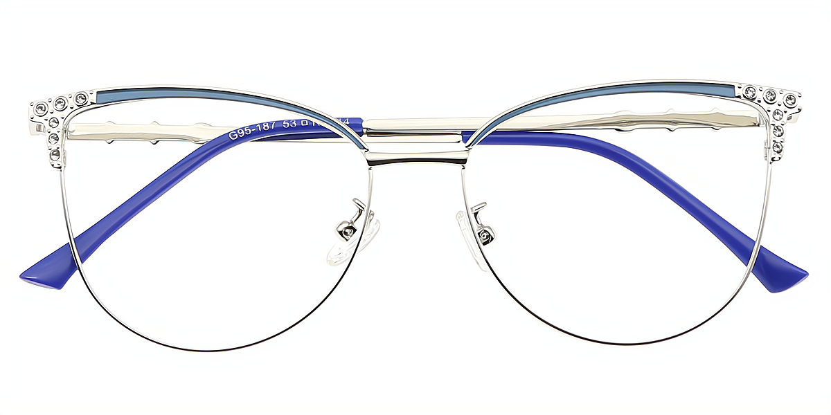 Blue Cat Eye Refined Metal Eyeglasses