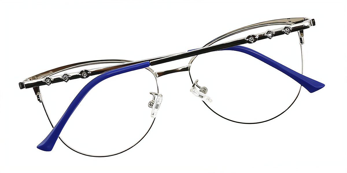 Blue Cat Eye Refined Metal Eyeglasses