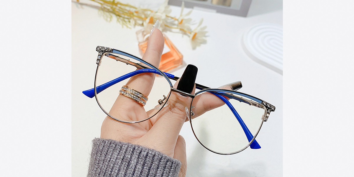 Blue Cat Eye Refined Metal Eyeglasses