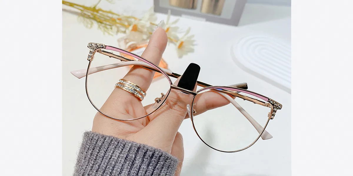 Pink Cat Eye Refined Metal Eyeglasses