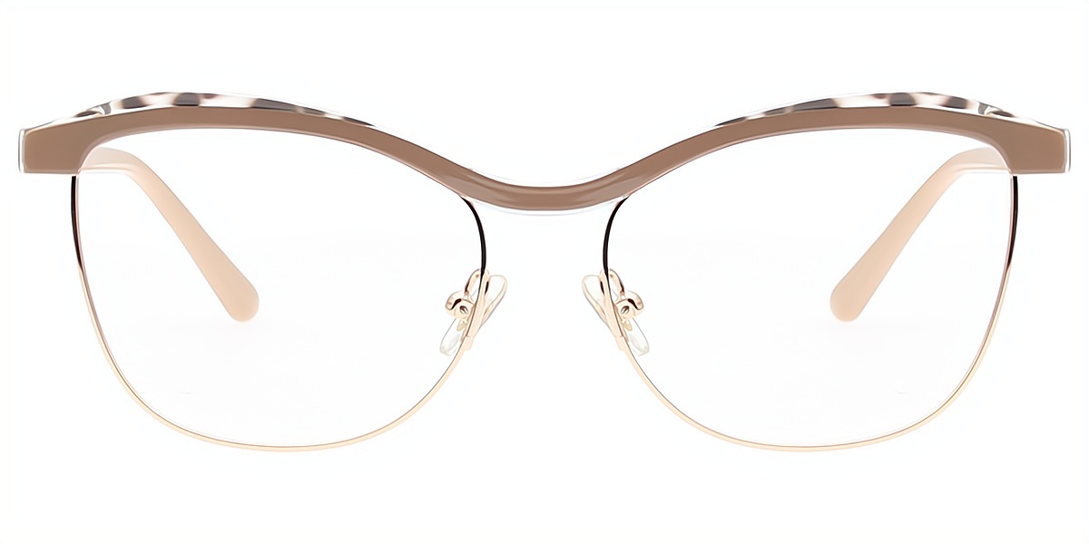 Brown Browline Refined Mixed Materials Eyeglasses