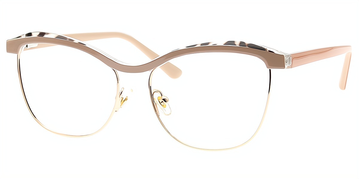 Brown Browline Refined Mixed Materials Eyeglasses