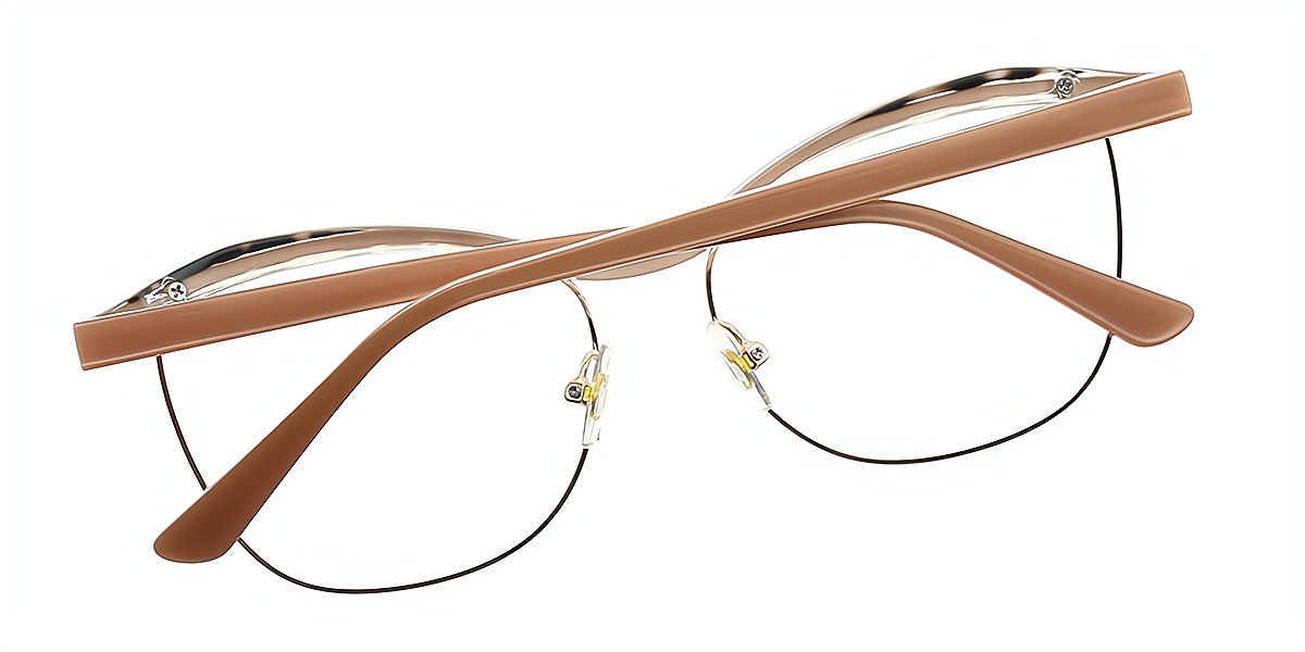 Brown Browline Refined Mixed Materials Eyeglasses