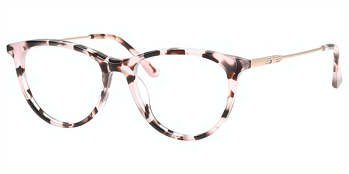 Pink Tortoise Cat Eye Elegant Mixed Materials Eyeglasses