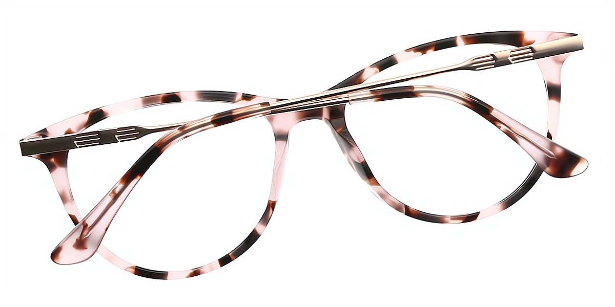 Pink Tortoise Cat Eye Elegant Mixed Materials Eyeglasses