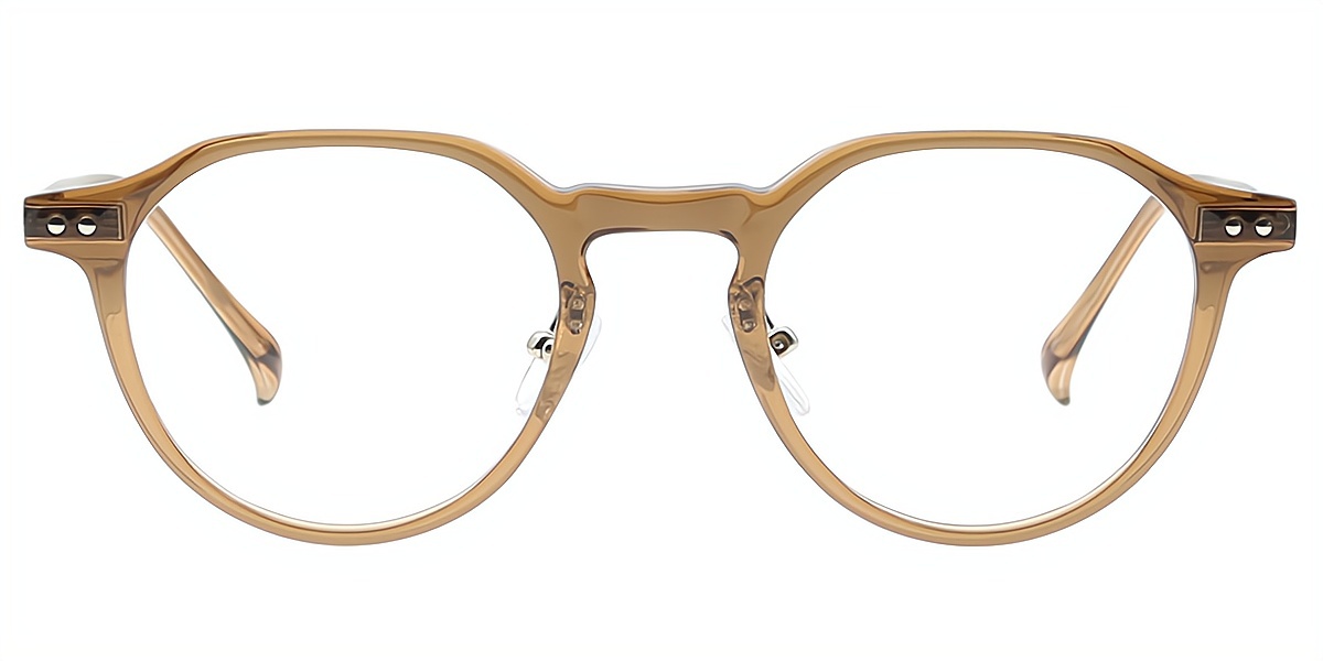 Brown Oval Simple Horn Mixed Materials Eyeglasses