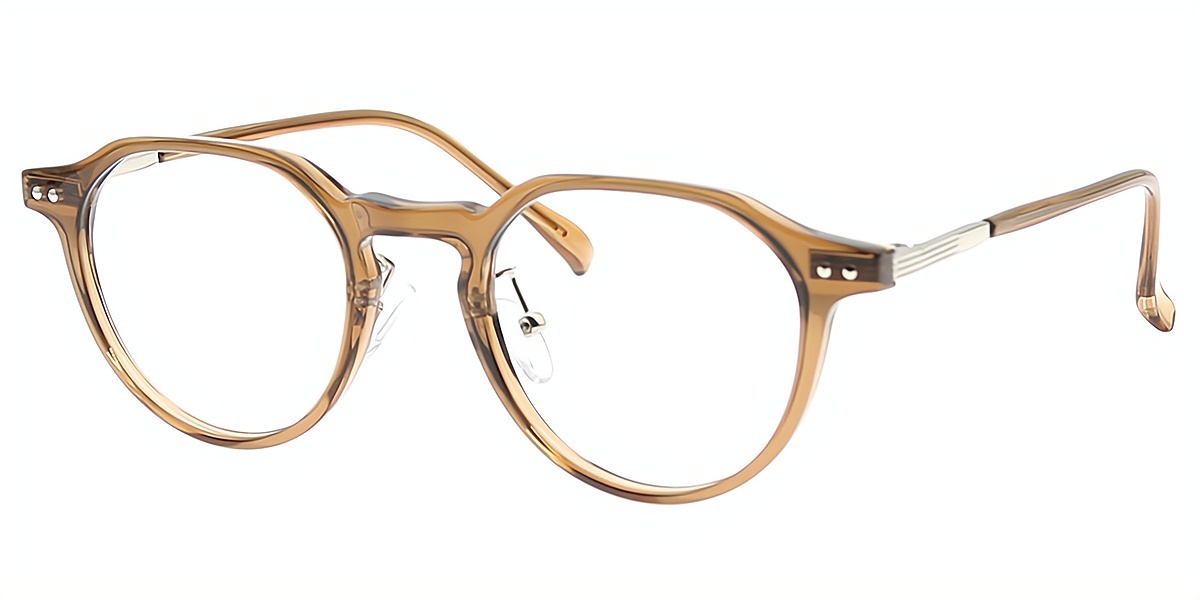 Brown Oval Simple Horn Mixed Materials Eyeglasses