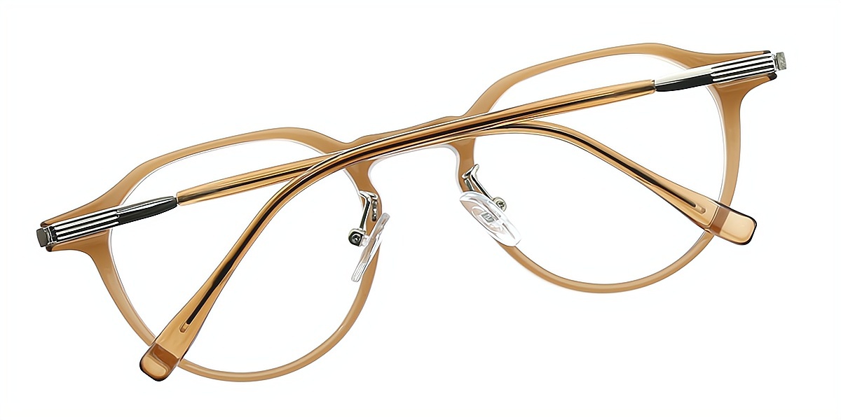 Brown Oval Simple Horn Mixed Materials Eyeglasses