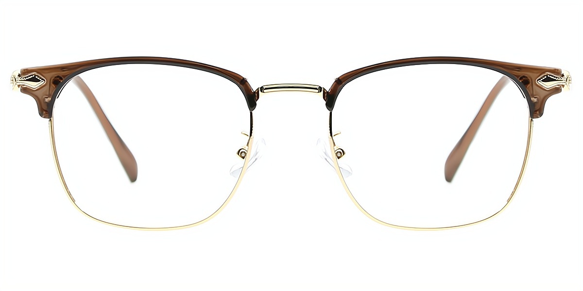 Brown Browline Retro Metal Eyeglasses