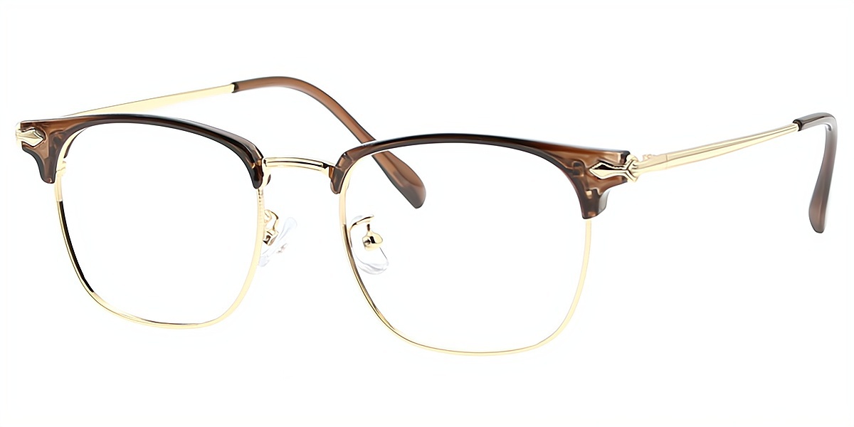 Brown Browline Retro Metal Eyeglasses