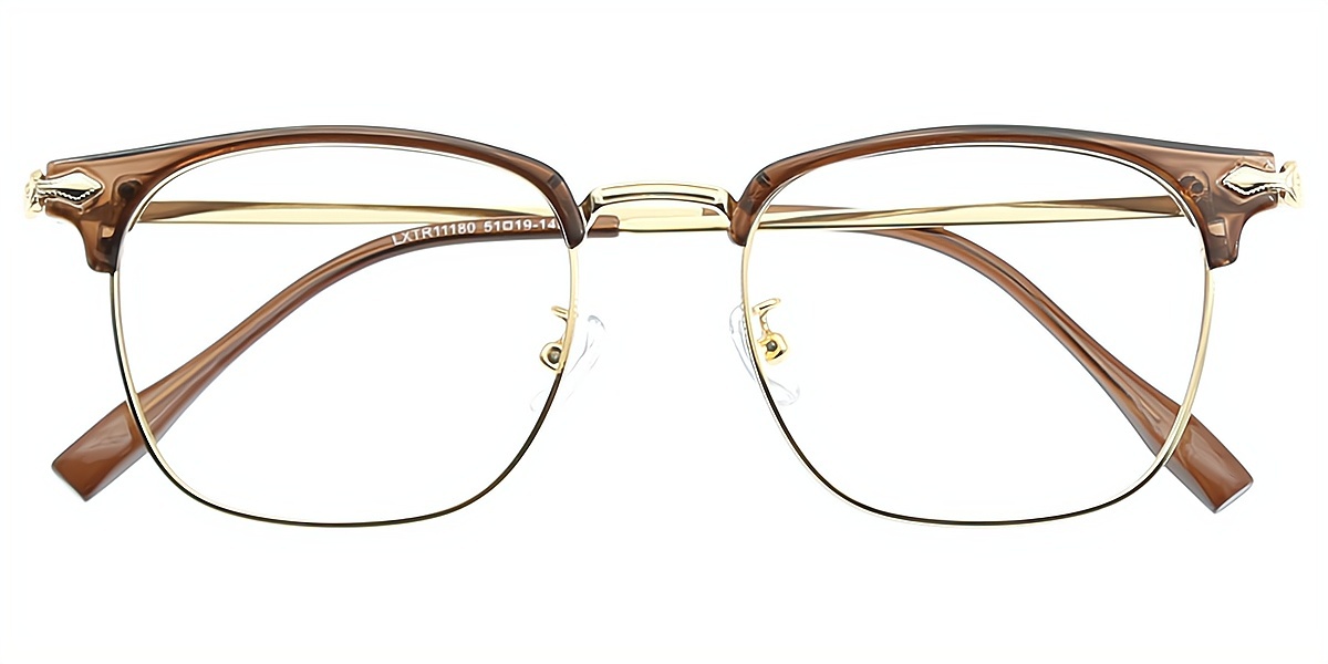 Brown Browline Retro Metal Eyeglasses