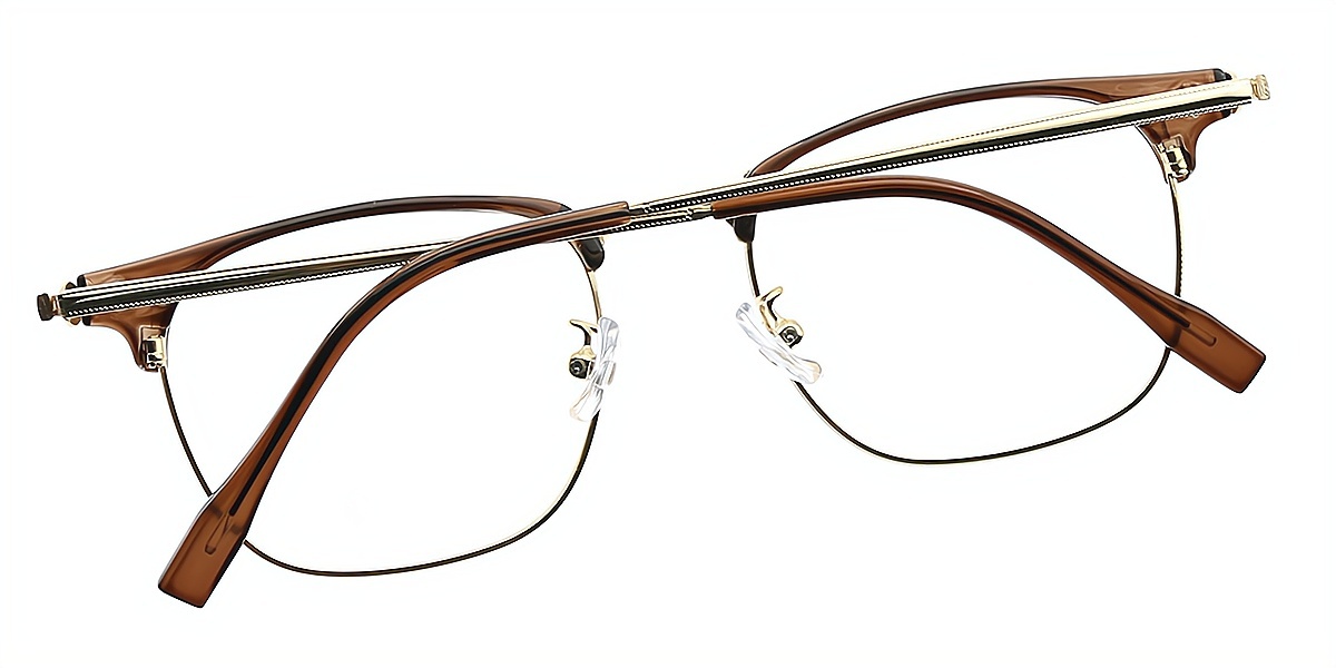 Brown Browline Retro Metal Eyeglasses
