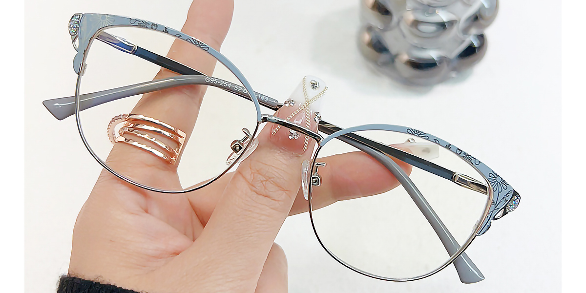 Blue Cat Eye Exquisite Metal Eyeglasses