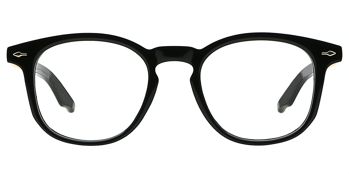 Black Oval Retro Mixed Materials Eyeglasses