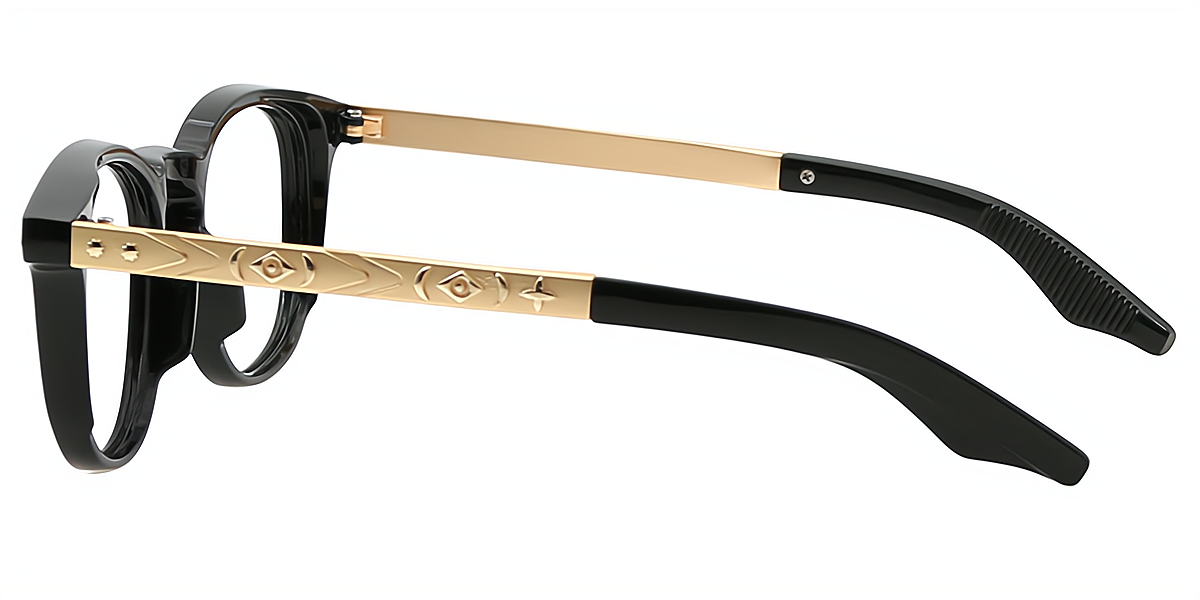 Black Oval Retro Mixed Materials Eyeglasses