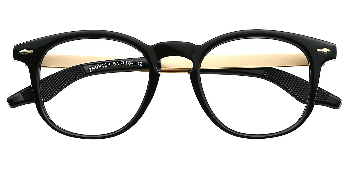 Black Oval Retro Mixed Materials Eyeglasses
