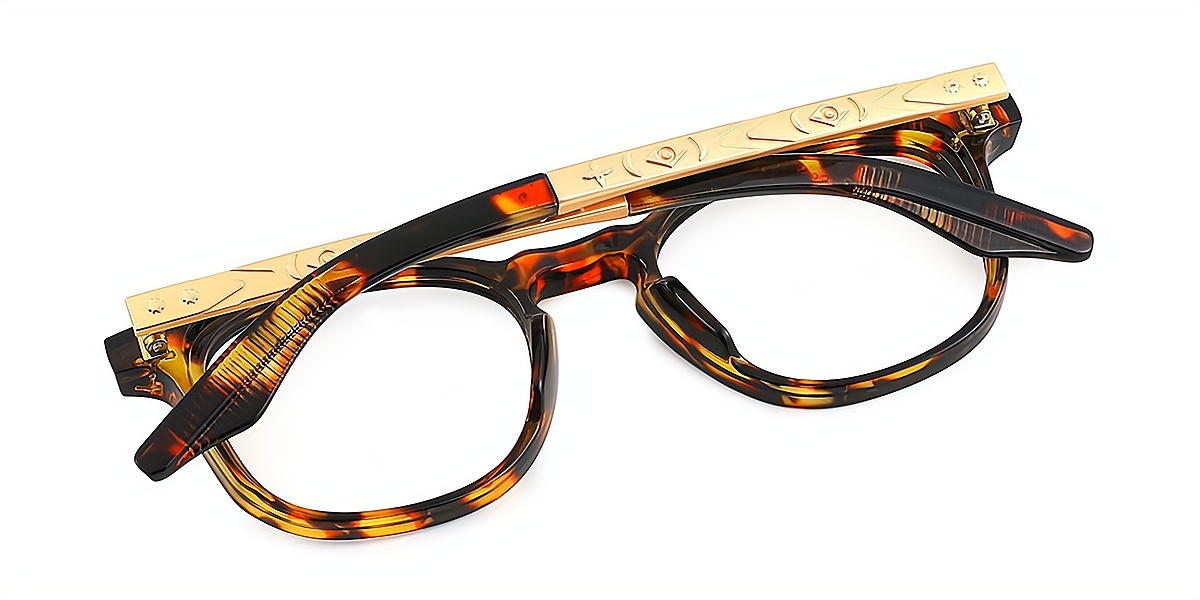 Tortoise Oval Retro Mixed Materials Eyeglasses