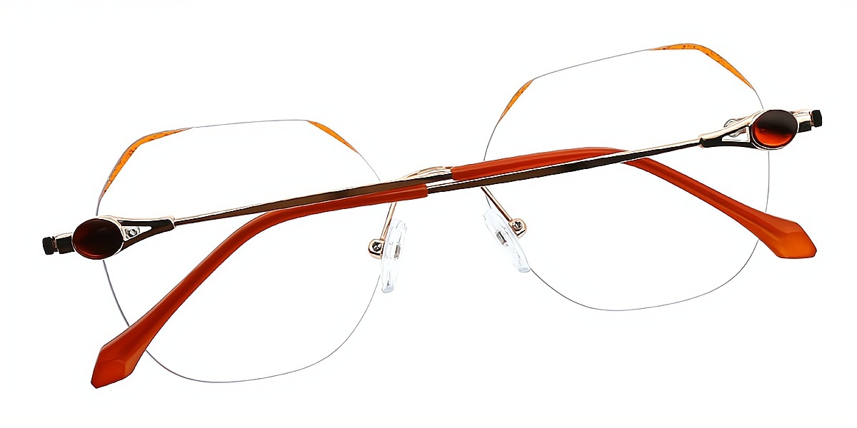 Orange Geometric Elegant Metal Eyeglasses