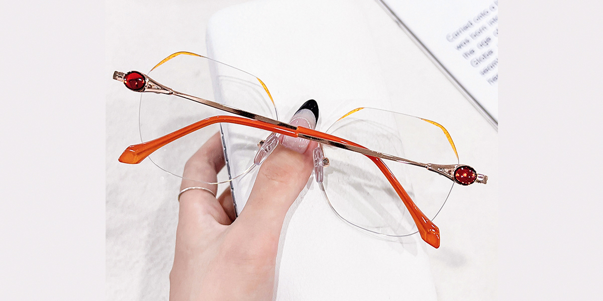 Orange Geometric Elegant Metal Eyeglasses