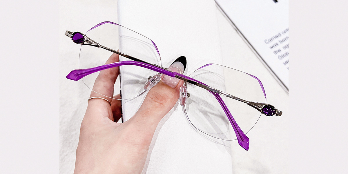 Purple Geometric Elegant Metal Eyeglasses