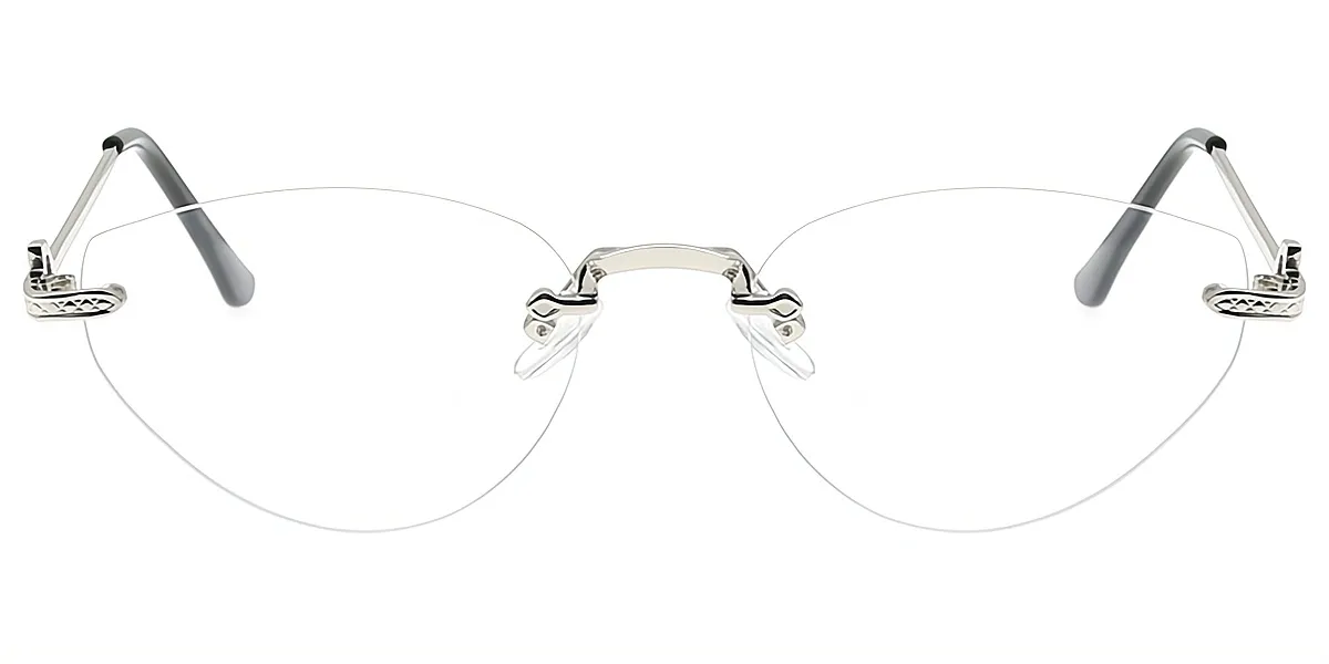 Silver Cat Eye Simple Metal Eyeglasses