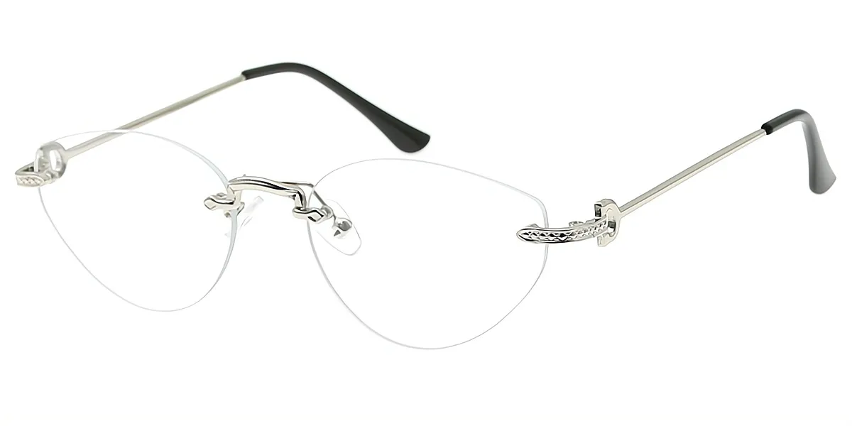 Silver Cat Eye Simple Metal Eyeglasses