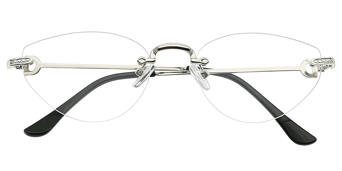 Silver Cat Eye Simple Metal Eyeglasses