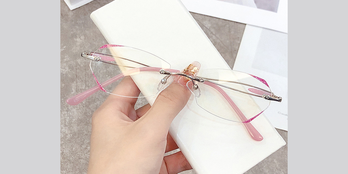 Pink Geometric Refined Metal Eyeglasses