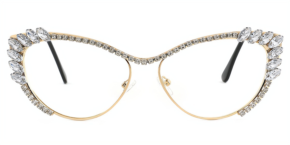 Golden Cat Eye Oversized Ornate Metal Eyeglasses