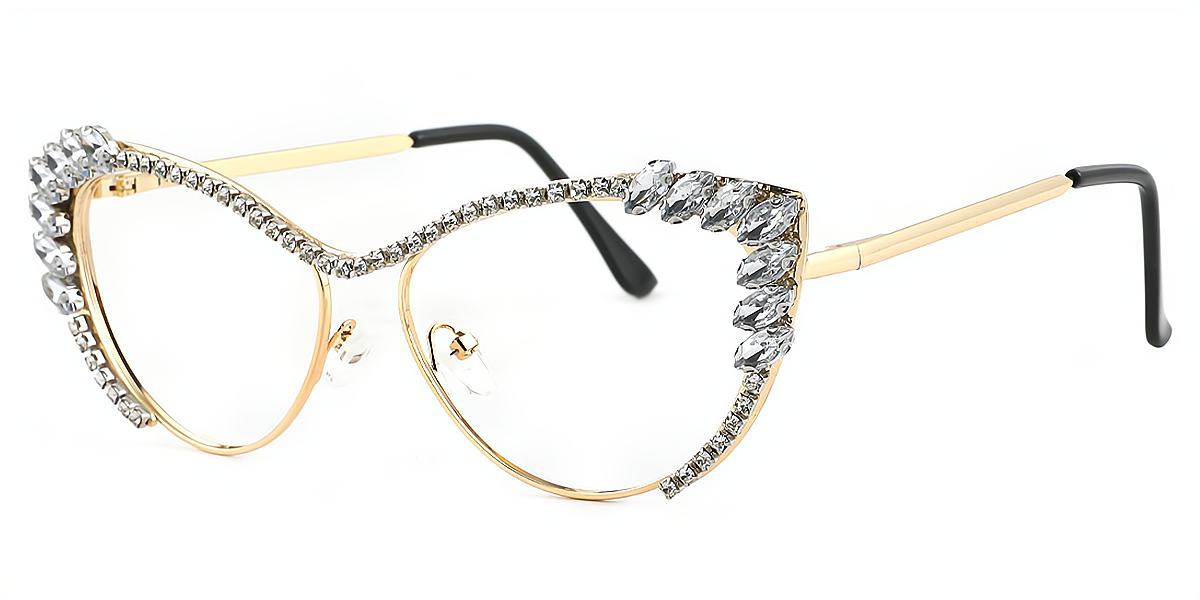 Golden Cat Eye Oversized Ornate Metal Eyeglasses