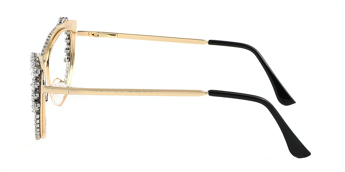 Golden Cat Eye Oversized Ornate Metal Eyeglasses