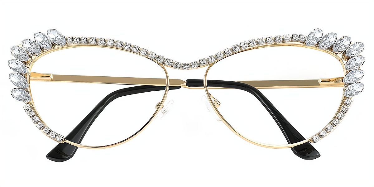 Golden Cat Eye Oversized Ornate Metal Eyeglasses