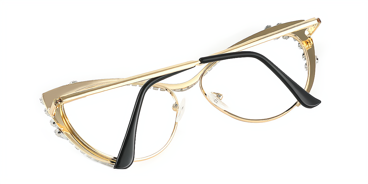 Golden Cat Eye Oversized Ornate Metal Eyeglasses