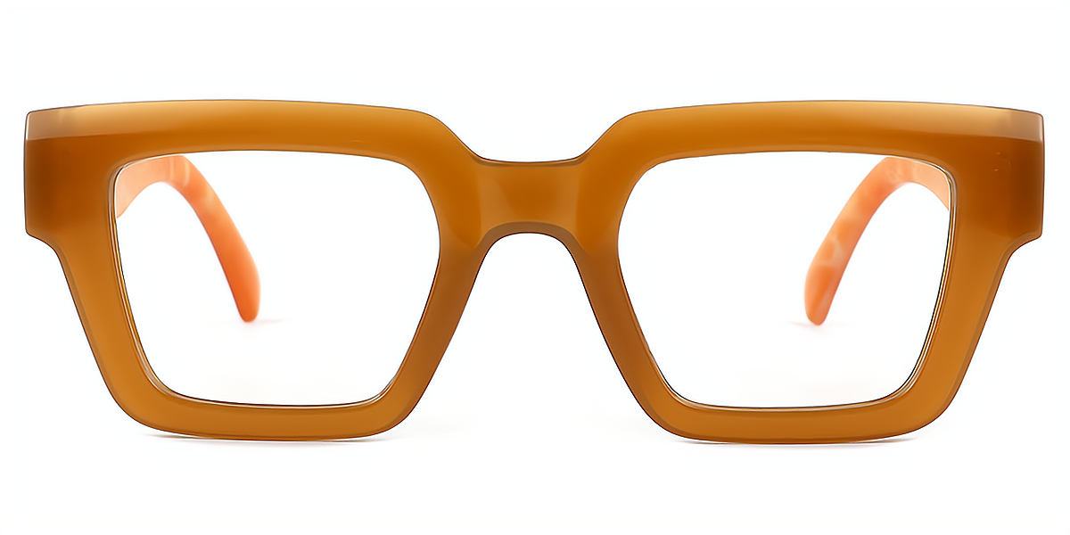 Brown Rectangle Retro Plastic Eyeglasses