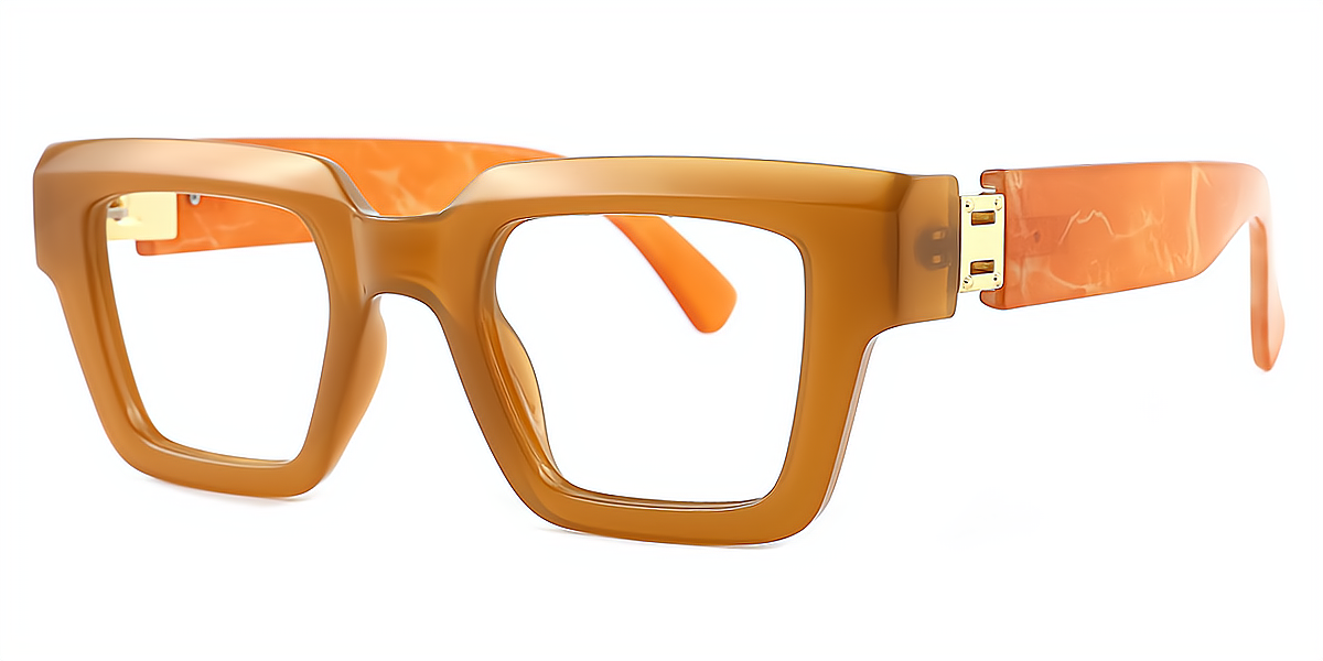 Brown Rectangle Retro Plastic Eyeglasses