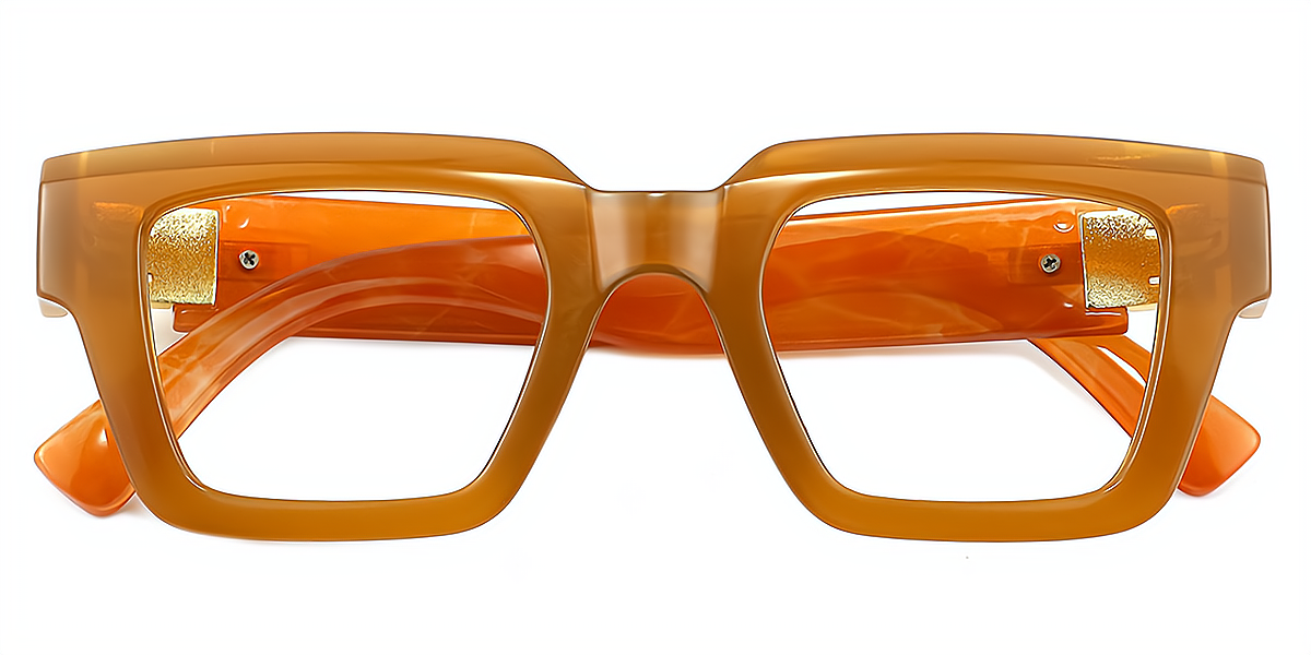Brown Rectangle Retro Plastic Eyeglasses