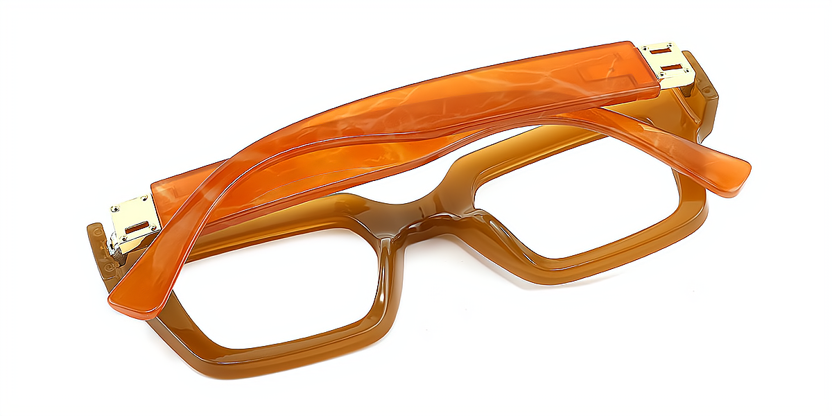 Brown Rectangle Retro Plastic Eyeglasses