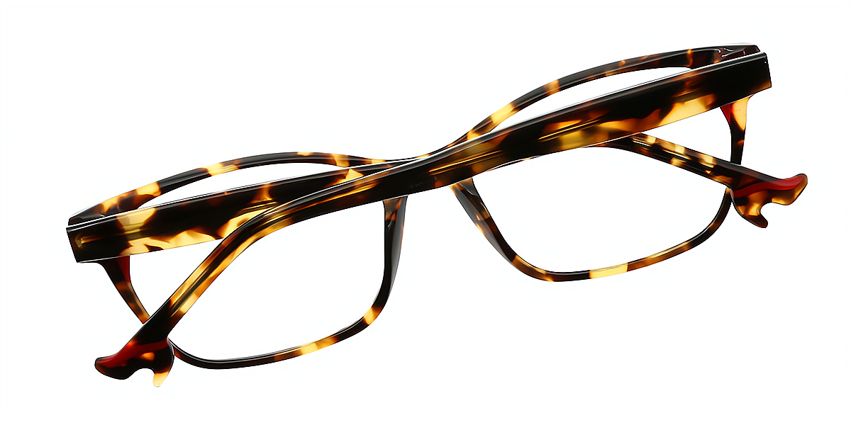 Tortoise Rectangle Detailed Horn Acetate Eyeglasses