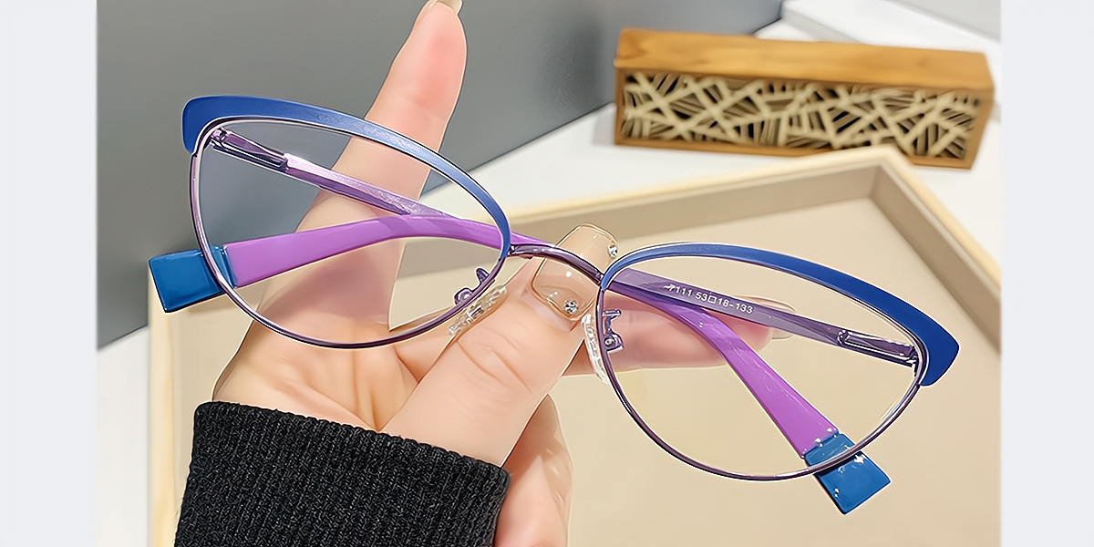 Blue Cat Eye Retro Metal Eyeglasses