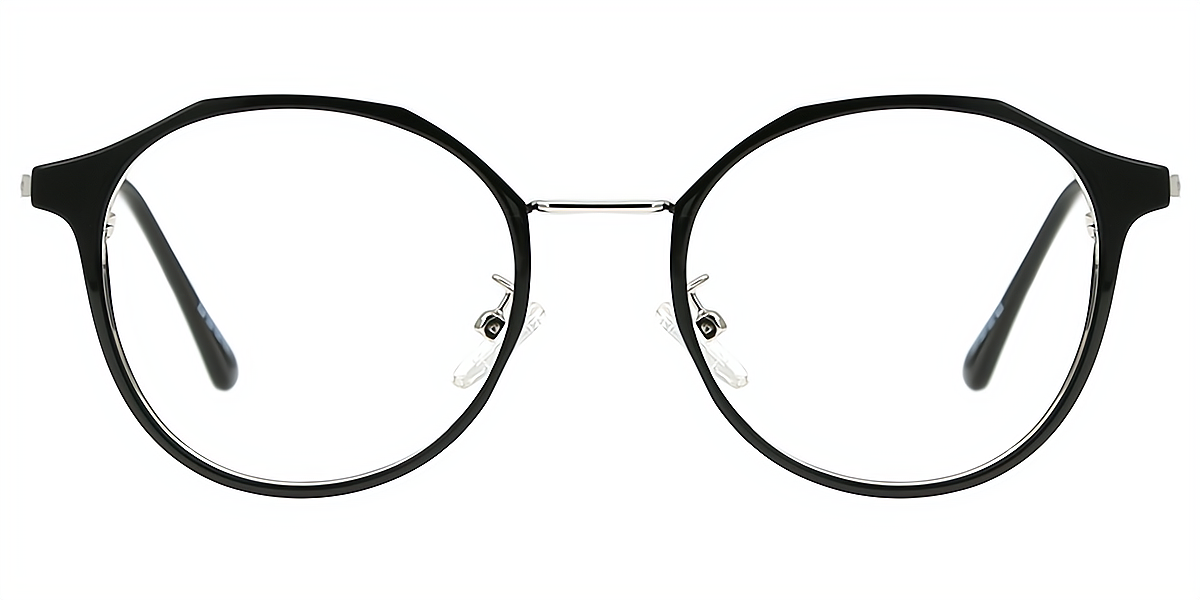 Black Oval Elegant Mixed Materials Eyeglasses