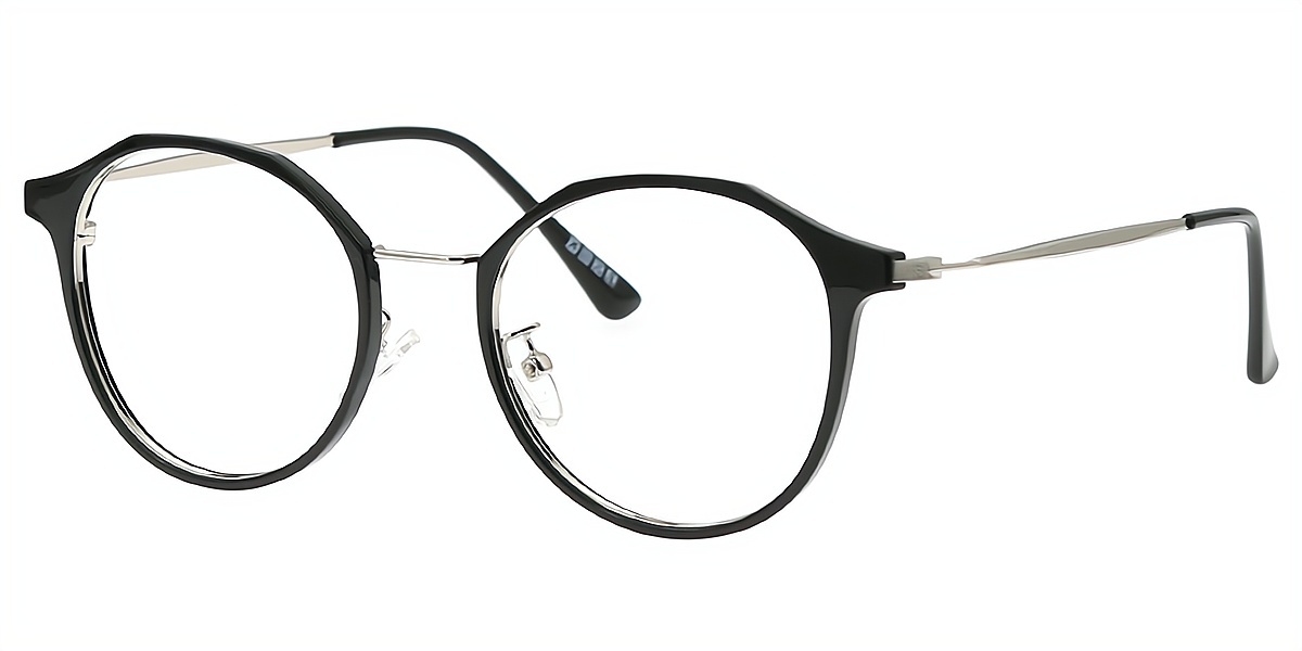 Black Oval Elegant Mixed Materials Eyeglasses