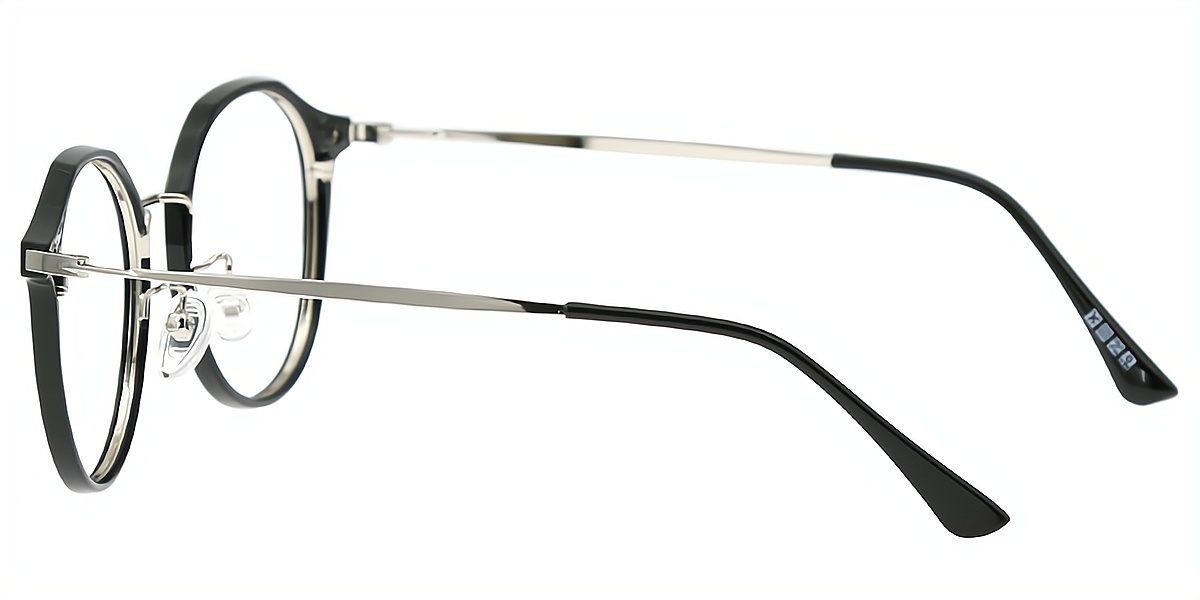 Black Oval Elegant Mixed Materials Eyeglasses