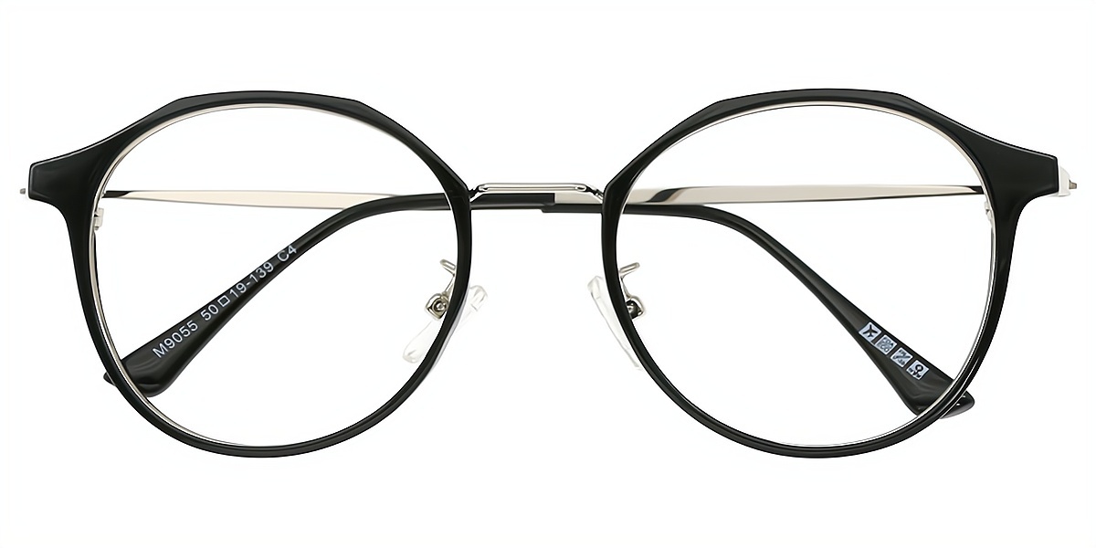 Black Oval Elegant Mixed Materials Eyeglasses