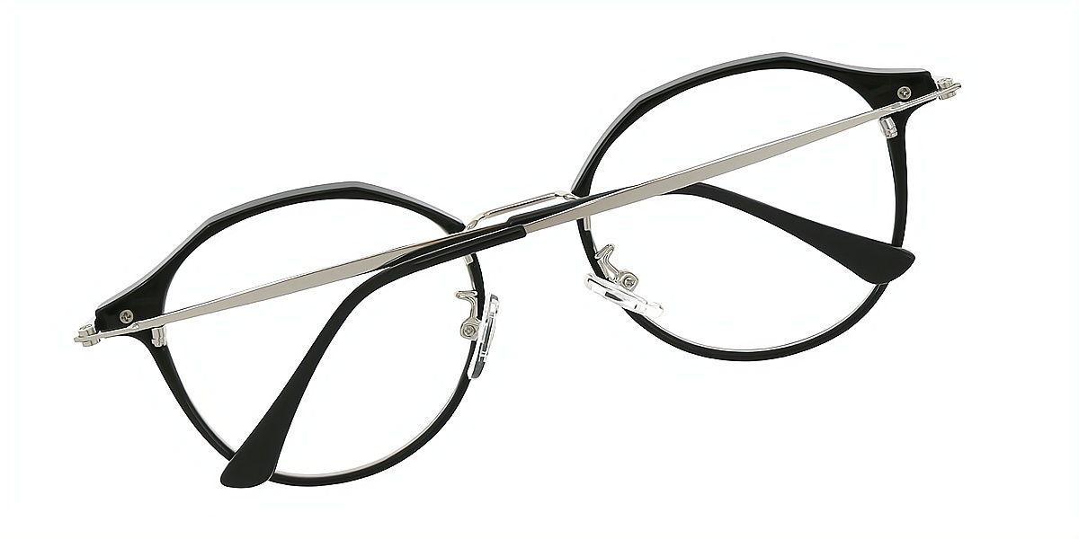 Black Oval Elegant Mixed Materials Eyeglasses