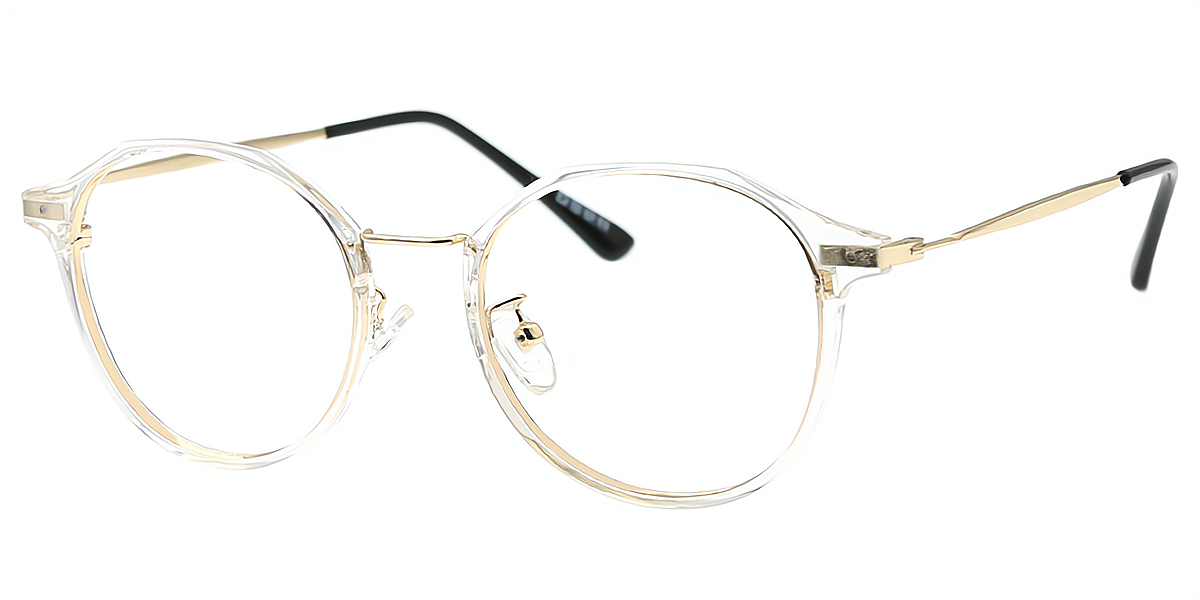 Clear Oval Elegant Mixed Materials Eyeglasses