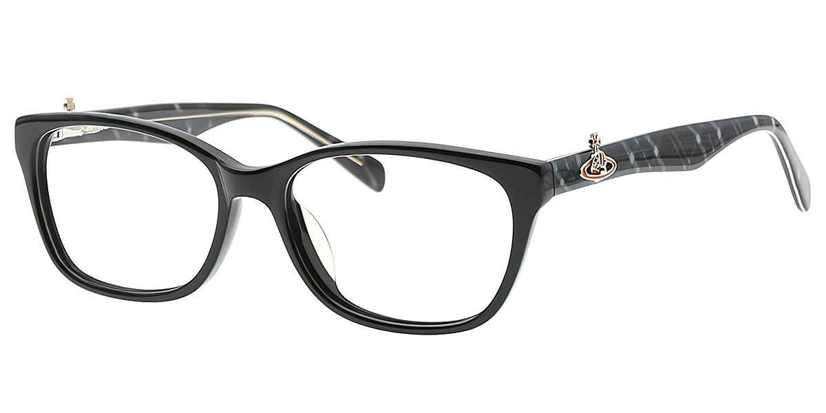Black Rectangle Detailed Acetate Eyeglasses