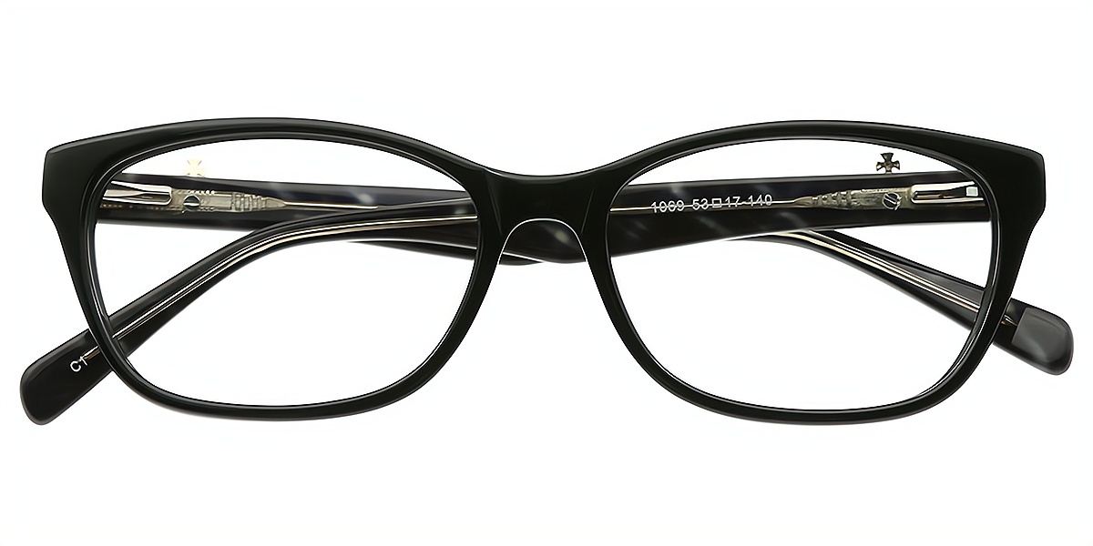Black Rectangle Detailed Acetate Eyeglasses