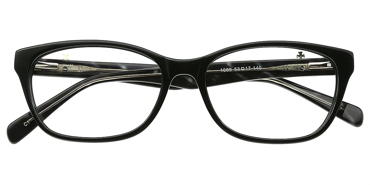 Black Rectangle Detailed Acetate Eyeglasses