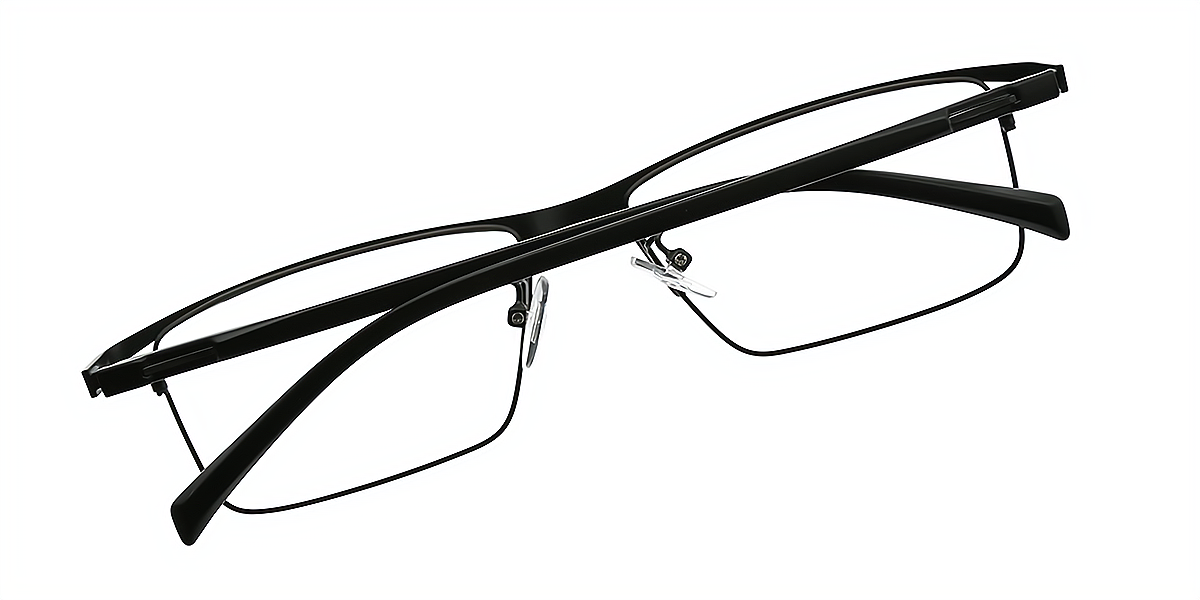 Black Rectangle Retro Metal Eyeglasses